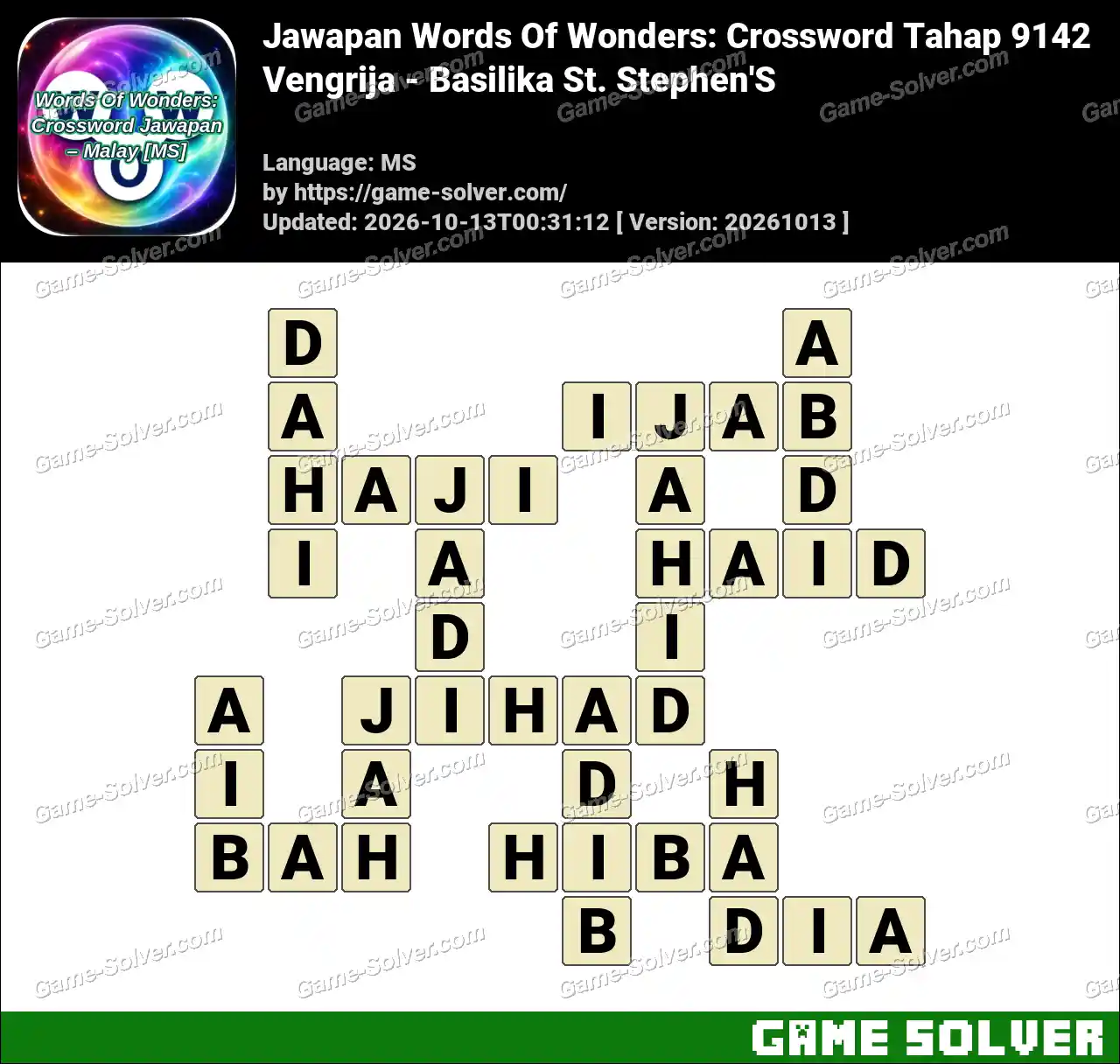 Jawapan Words Of Wonders: Crossword Tahap 9142 – Vengrija – Basilika St. Stephen’S